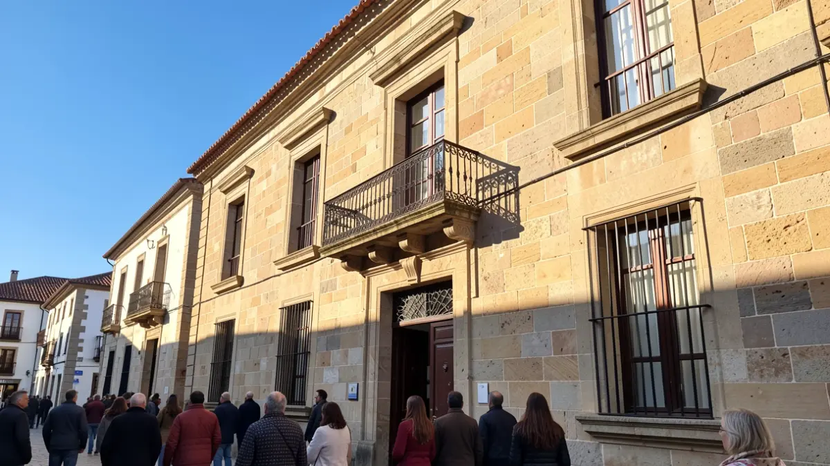 Fachada de pedra da casa consistorial de Lugo nunha tarde asollada.