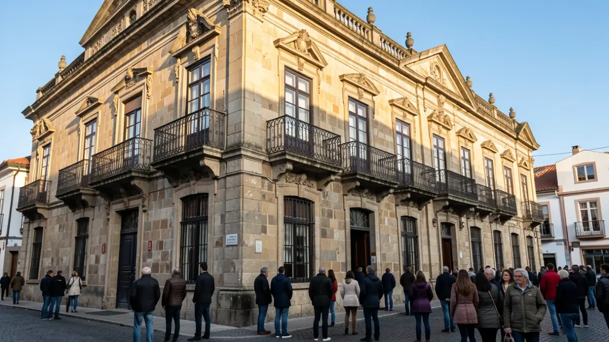 Fachada do edificio do Concello de Lugo nunha tarde asollada.