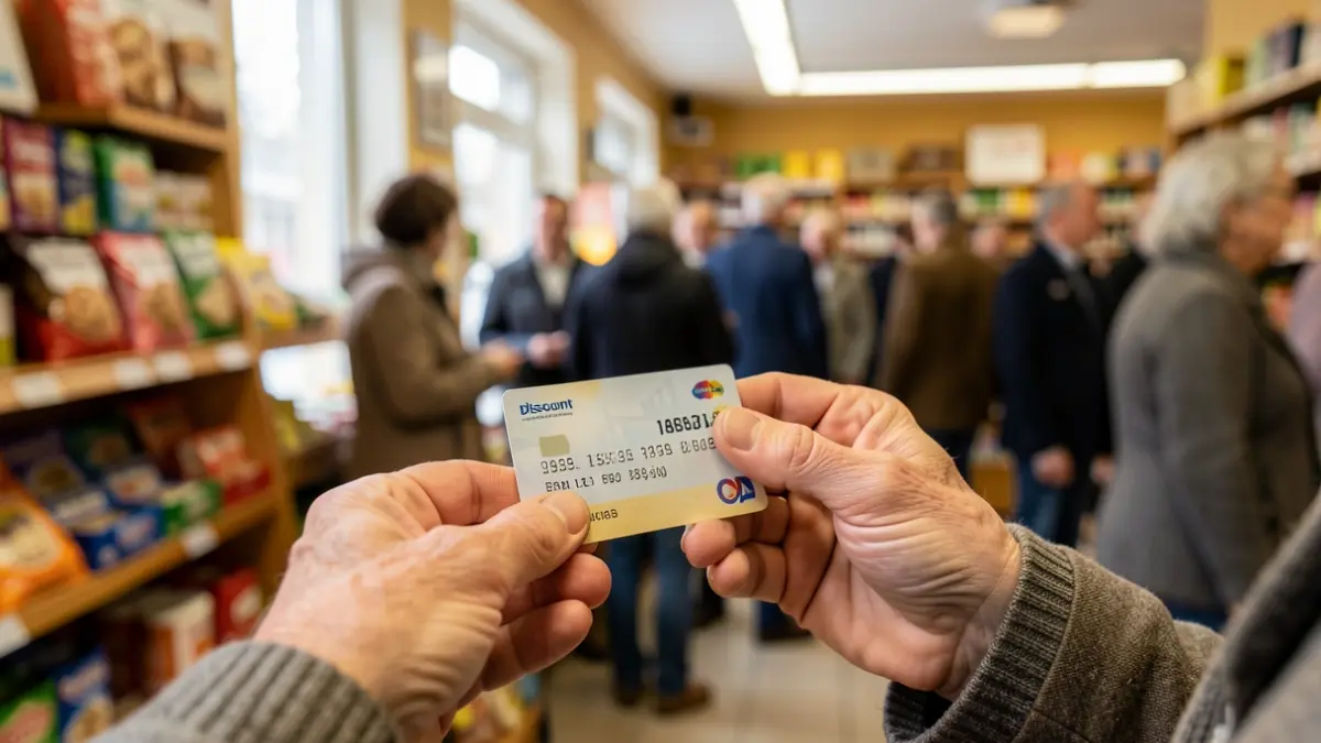 Imagen genérica de una tarjeta de descuentos en manos de una persona mayor.