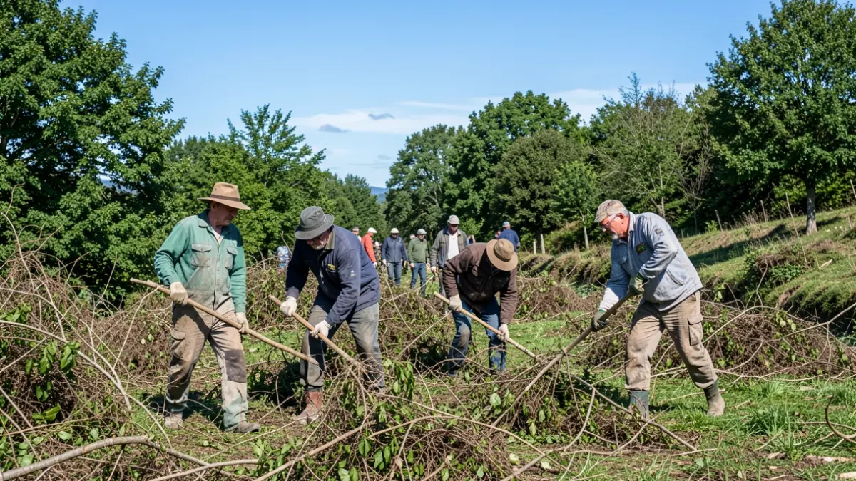 Imagen genérica de trabajadores rurales limpiando una ladera en Galicia.