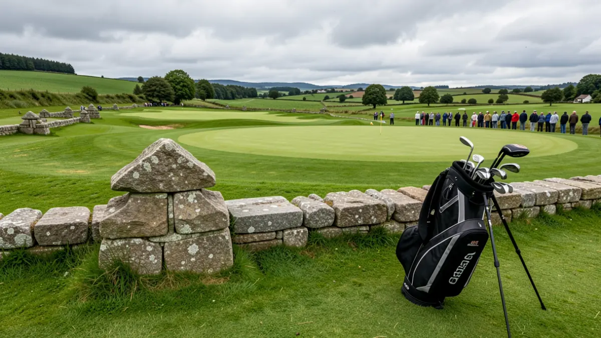 Imaxe xenérica dun campo de golf en Galicia con elementos de granito e herba verde.