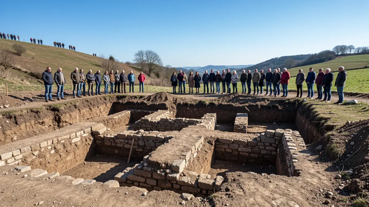 Imaxe xenérica dun xacemento arqueolóxico en Galicia con escavacións e estruturas de pedra.