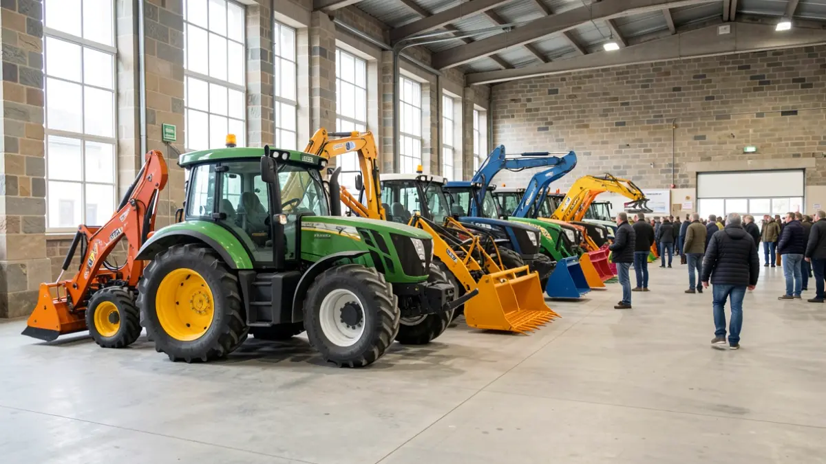 Imaxe xenérica de maquinaria agrícola moderna nunha nave cooperativa en Galicia.