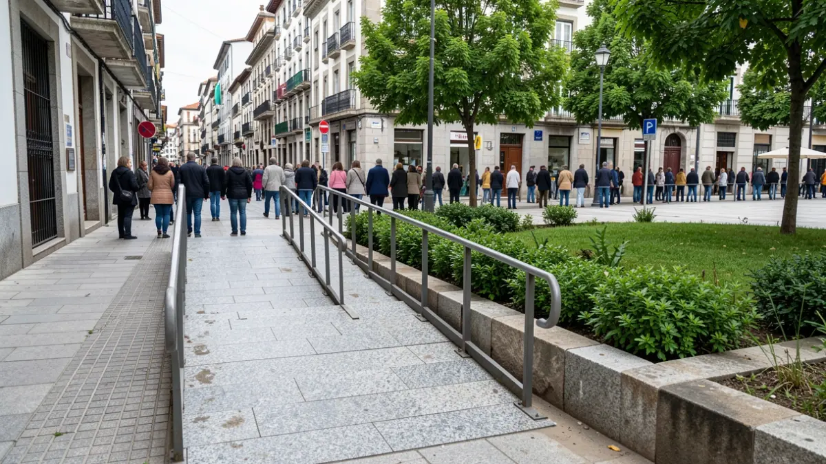 Imaxe dunha nova rampla de accesibilidade en construción nunha rúa de Galicia.