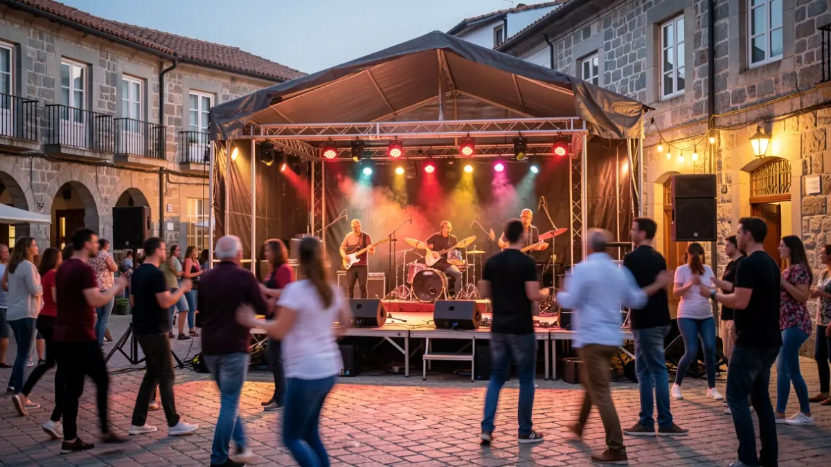 Imaxe dun concerto ao aire libre en Catoira con Mondra actuando.