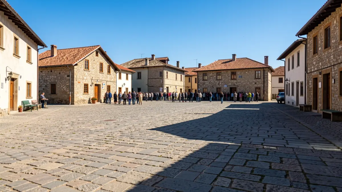 Imaxe xenérica dunha praza nunha vila galega nun día soleado.