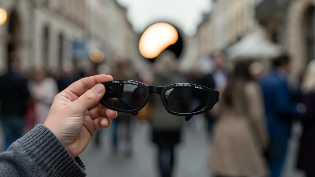 Primeira dun neno/a sostendo unhas lentes para ver o eclipse solar.
