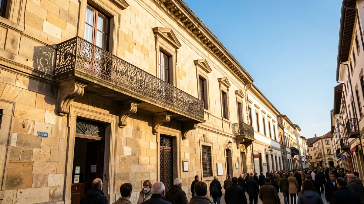 Fachada de pedra dunha casa consistorial galega nunha tarde soleada.