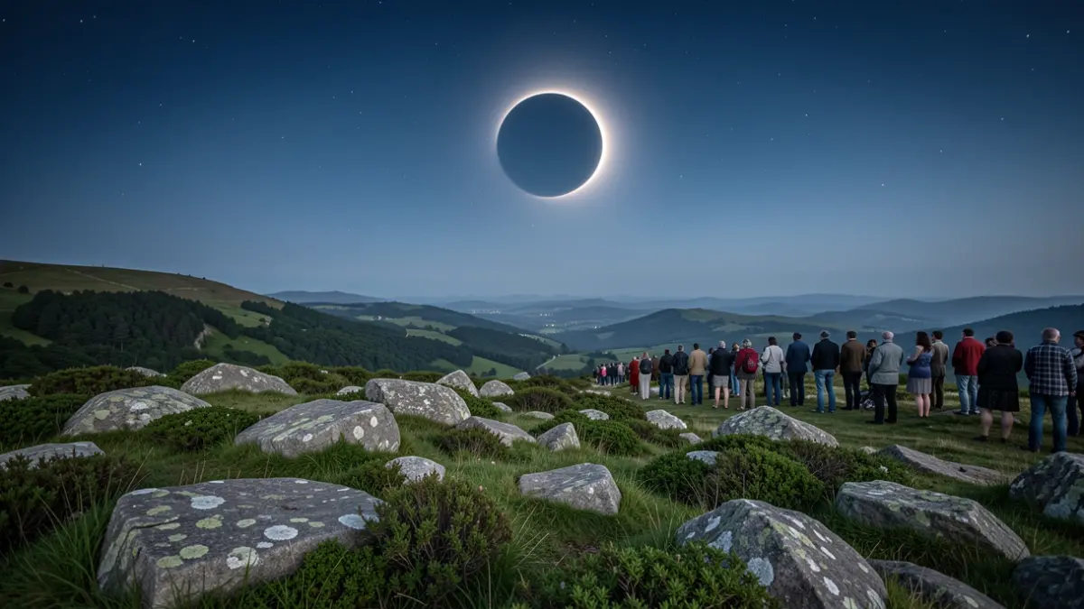 Imagen genérica de un mirador natural en Galicia durante un eclipse solar.
