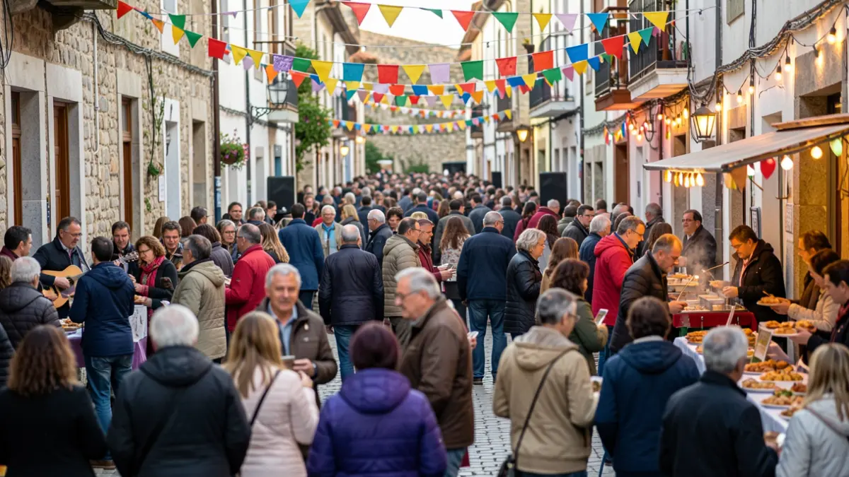 Imagen genérica de una fiesta popular en Narón con gente y decoración festiva.