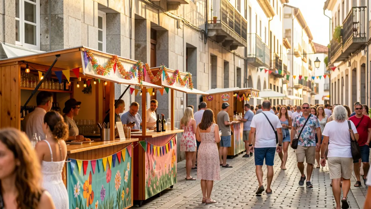 Imaxe xenérica de festas de verán en Galicia con instalacións de bares na rúa.