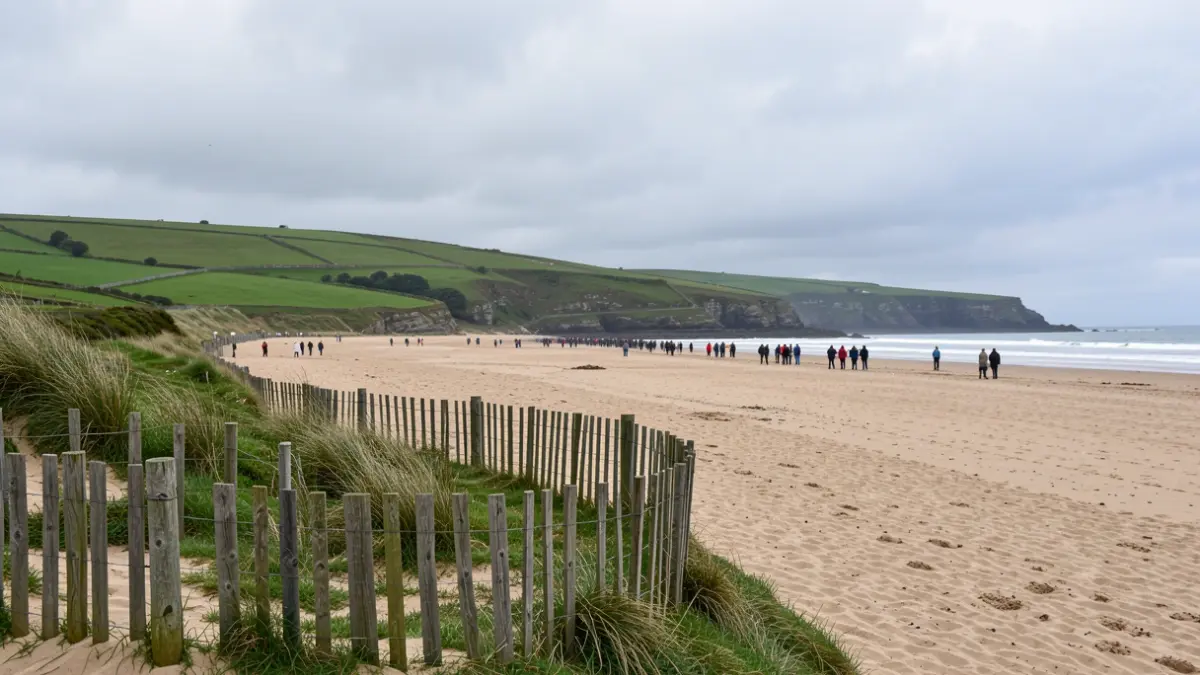 Imagen genérica de una playa gallega con vallado de madera.