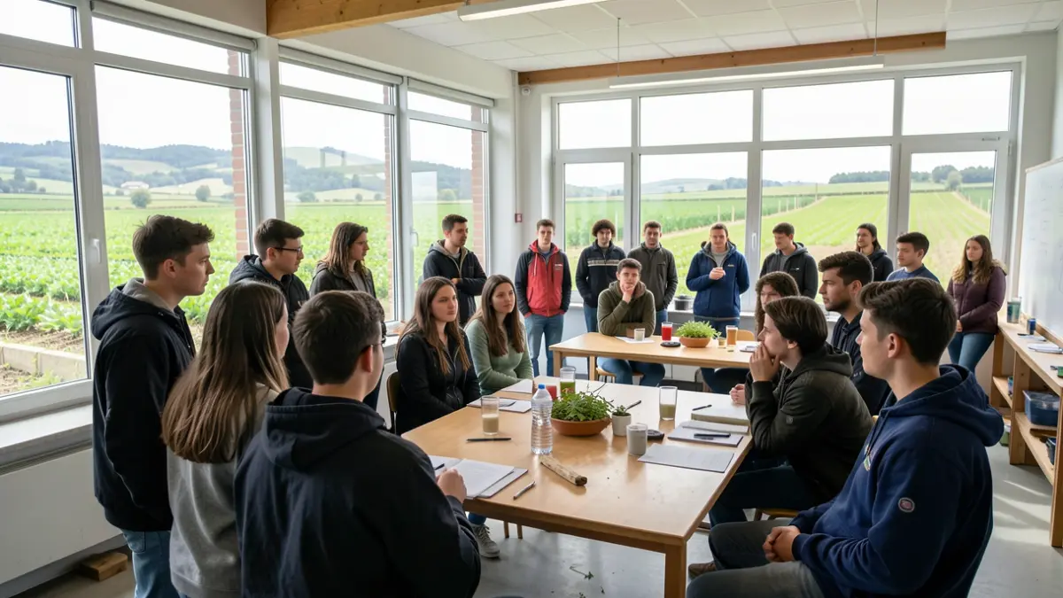 Imagen genérica de jóvenes aprendiendo en un aula de formación agraria en Galicia.
