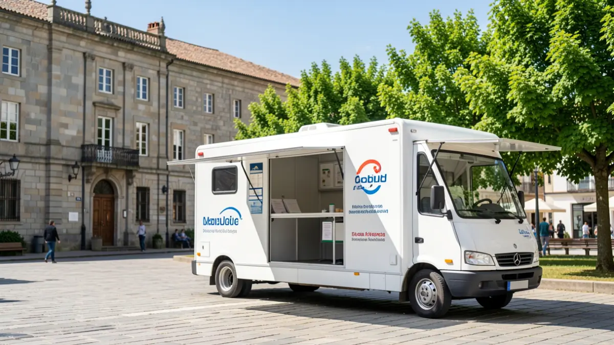 Unidad móvil de donación de sangre en la Plaza del Emigrante, O Carballiño.