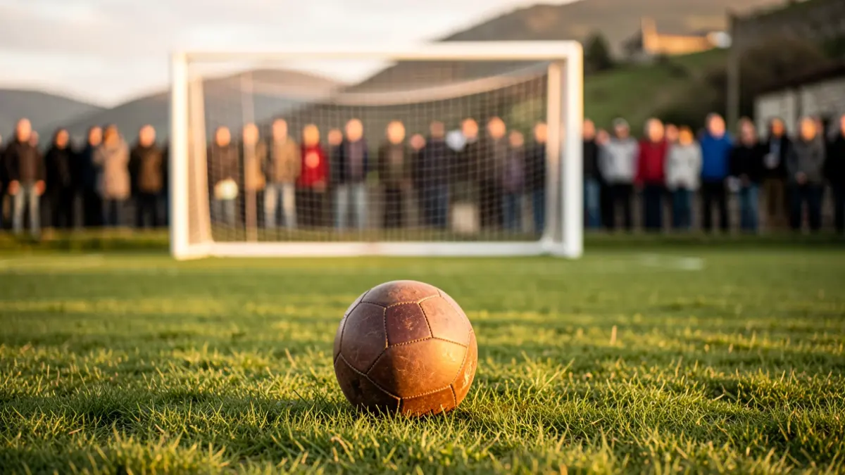 Imagen genérica de un balón de fútbol sobre césped con una portería desenfocada al fondo.
