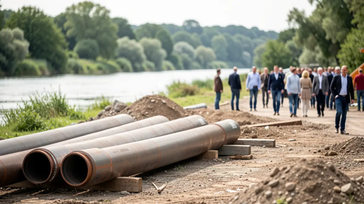 Obras de renovación do colector de saneamento preto do río Gafos.