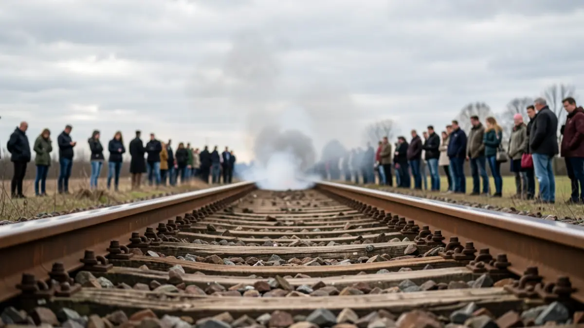 Primeira imaxe xenérica de vías de tren con fume á distancia.