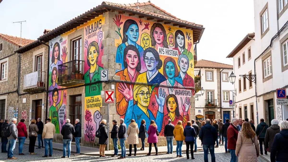 Imaxe dun mural feminista de arte urbana en Galicia.