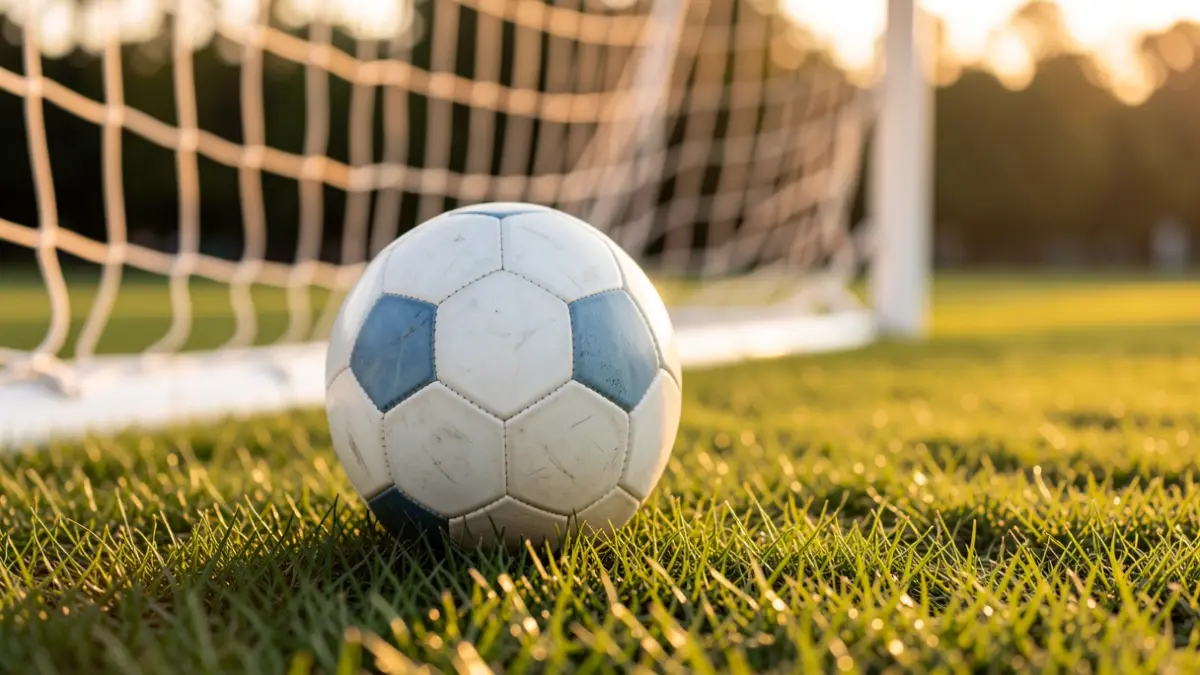 Imagen genérica de un balón de fútbol sobre césped con una portería desenfocada al fondo.