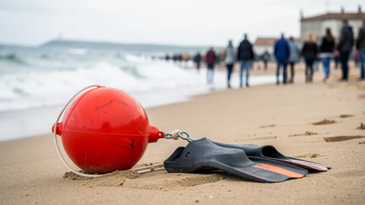 Imaxe xenérica de material de salvamento e socorrismo nunha praia.