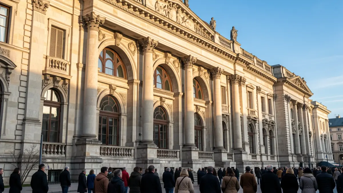Fachada del Parlamento de Galicia en una tarde soleada.