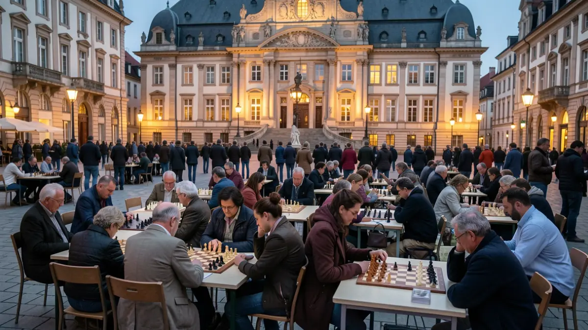 Imagen de un torneo de ajedrez en la plaza del Ayuntamiento de O Porriño.