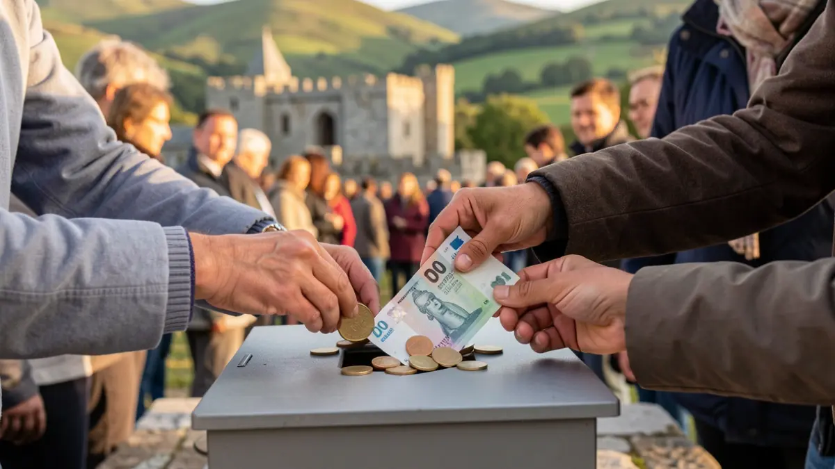 Imagen genérica de manos donando dinero en un contexto de ayuda humanitaria.