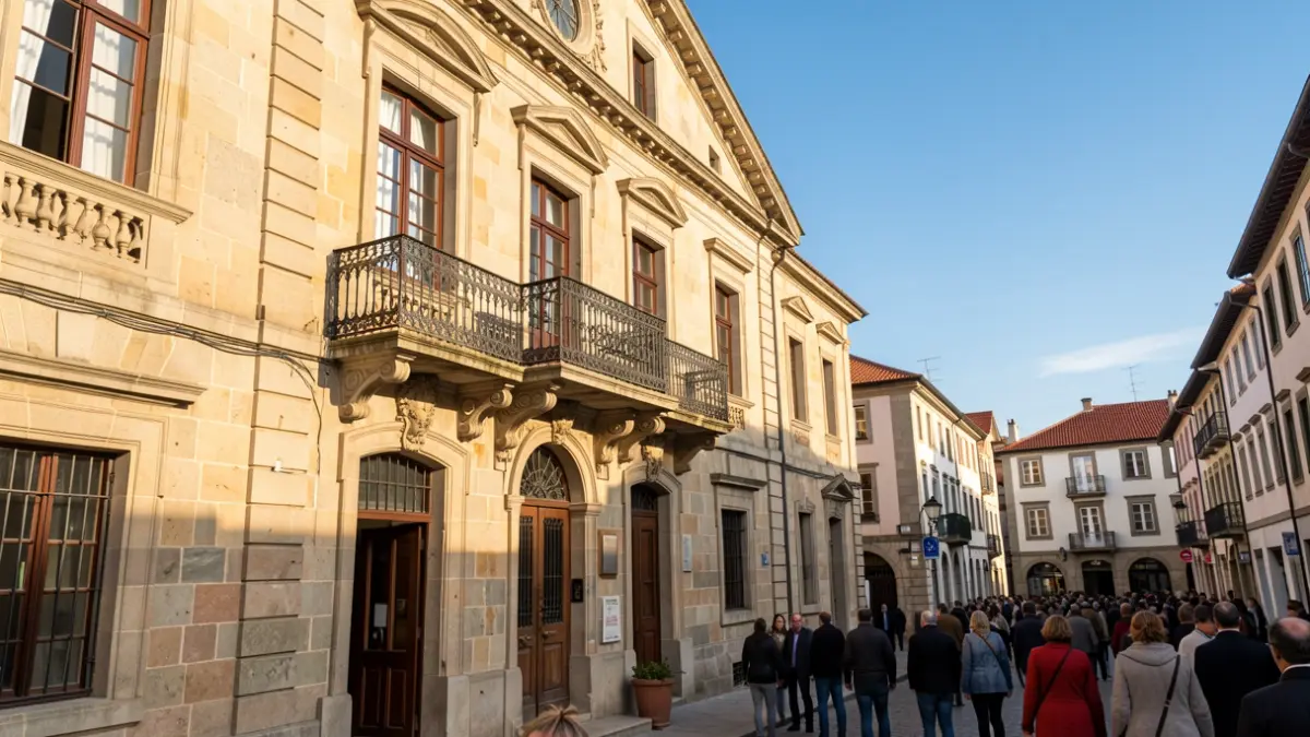 Fachada del ayuntamiento de Pontedeume en una tarde soleada.