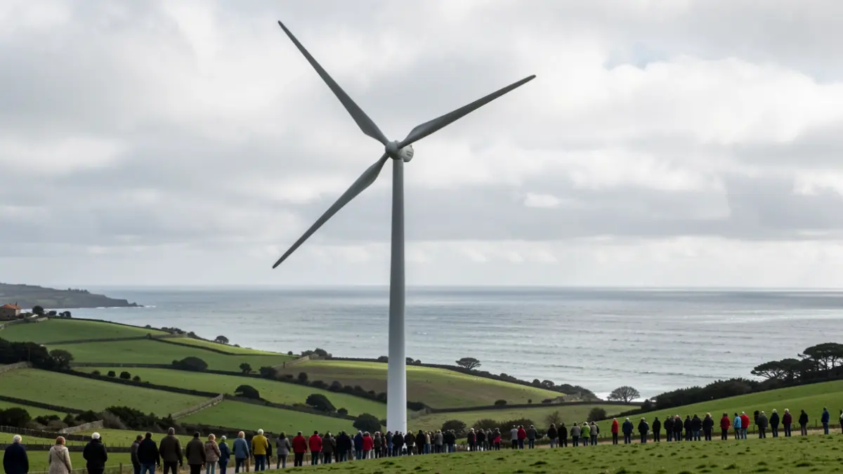 Imagen genérica de un aerogenerador en un paisaje rural gallego.