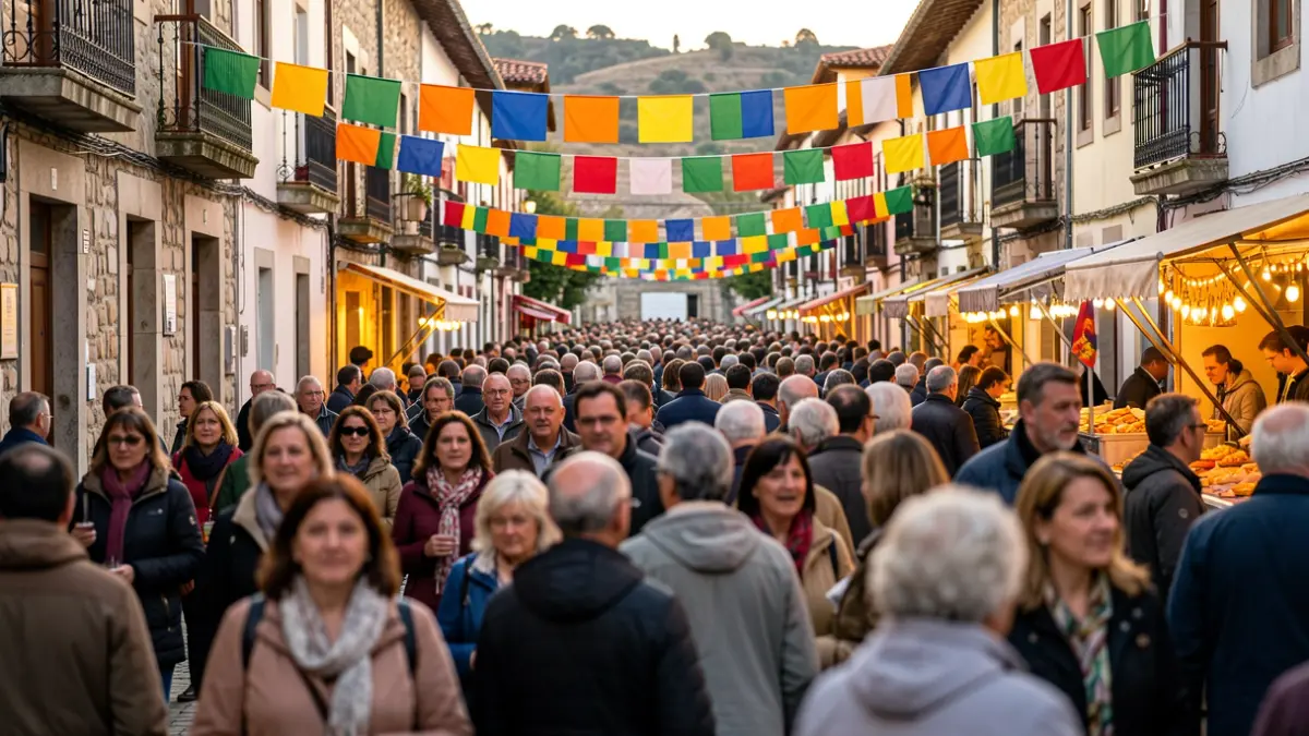 Imaxe dunha festa popular no barrio do Ventorrillo da Coruña, con xente, música e postos de comida.