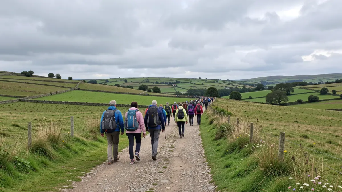 Imagen genérica del Camino de Santiago con peregrinos y paisaje gallego.