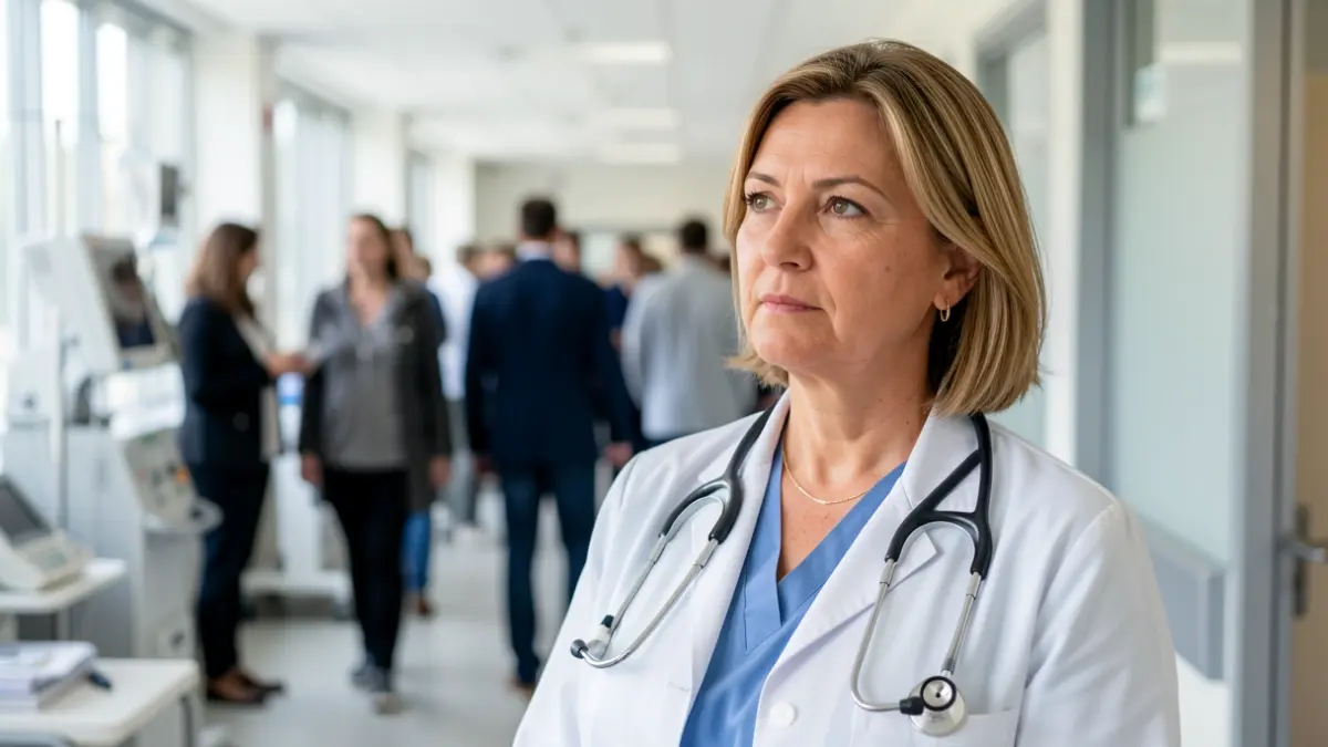 Imaxe xenérica dun profesional sanitario galego nun corredor de hospital.