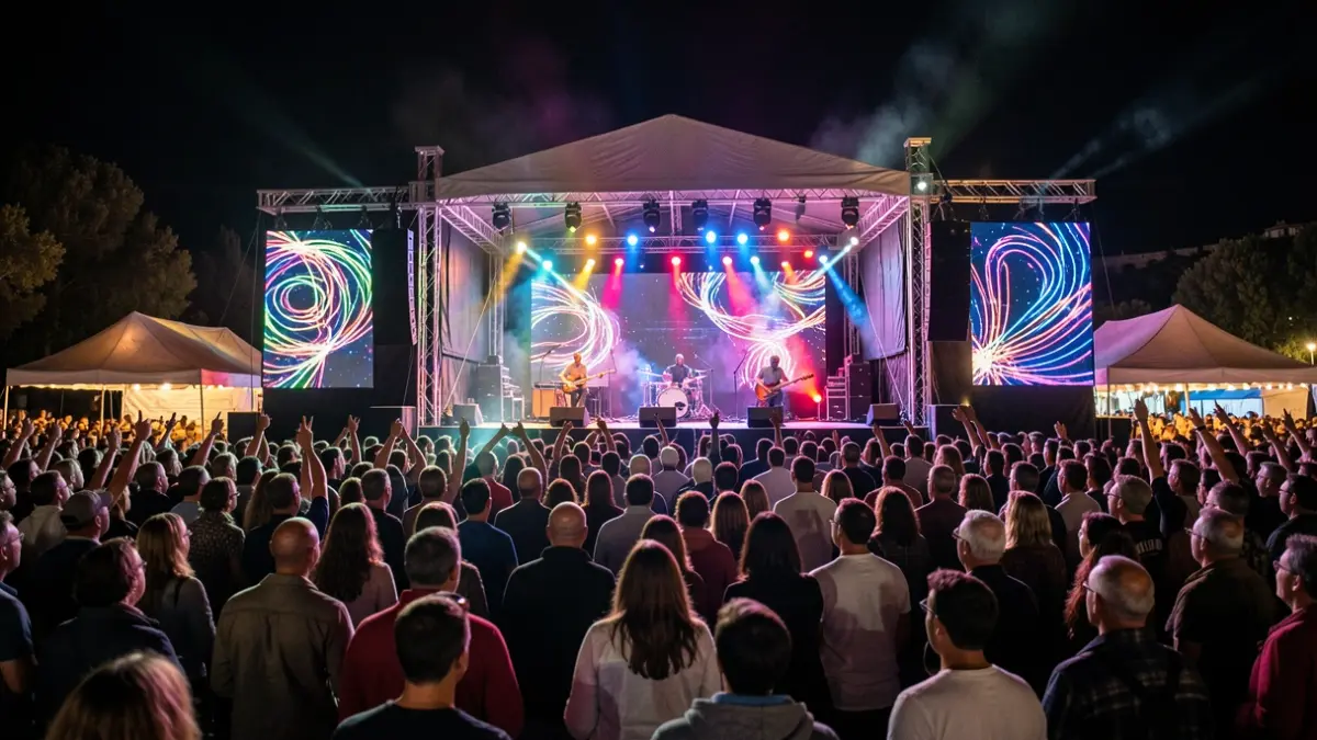 Imagen genérica de un festival de música al aire libre por la noche en Galicia.