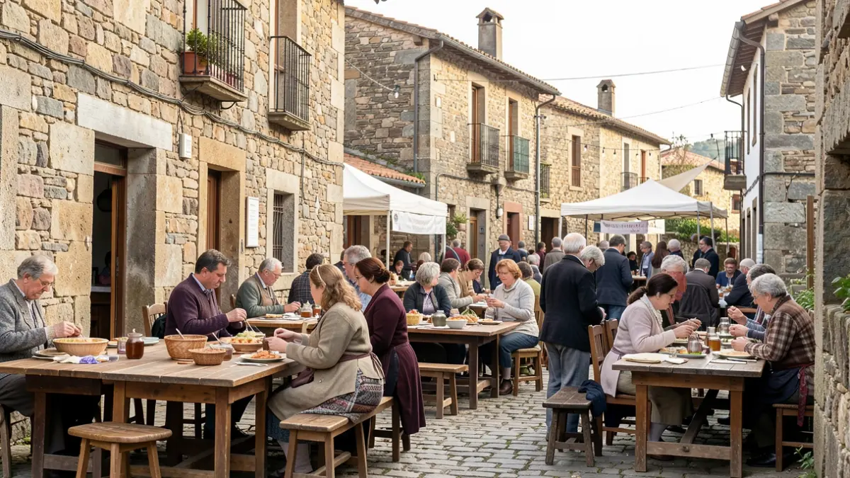 Imagen de una celebración gastronómica tradicional en un entorno rural de Galicia.