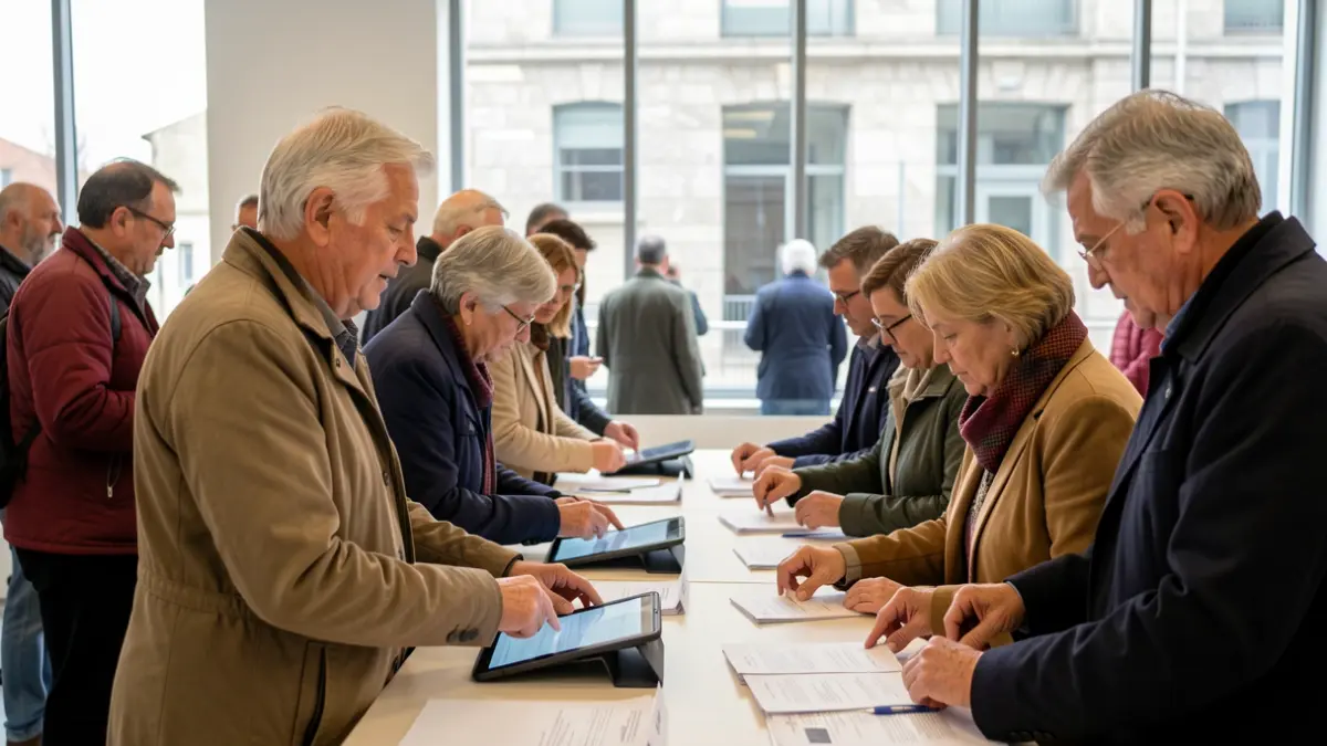 Imagen de un centro cívico en A Coruña con gente votando en los presupuestos participativos.