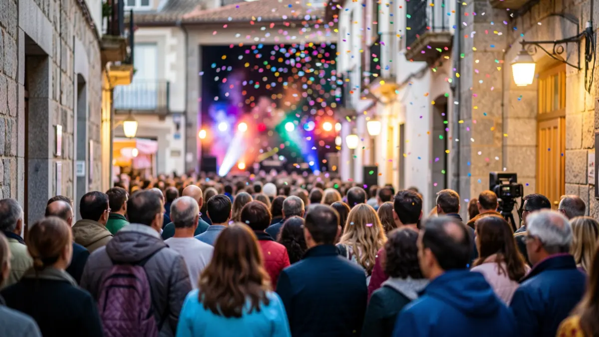 Imagen genérica de un festival de cine con luces de colores y confeti, evocando una atmósfera festiva en Ourense.