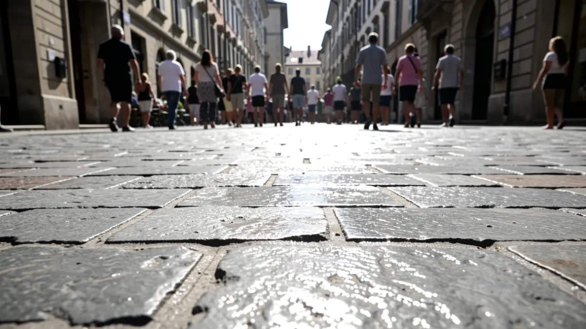 Imagen genérica de una calle de piedra bajo un sol intenso de verano.