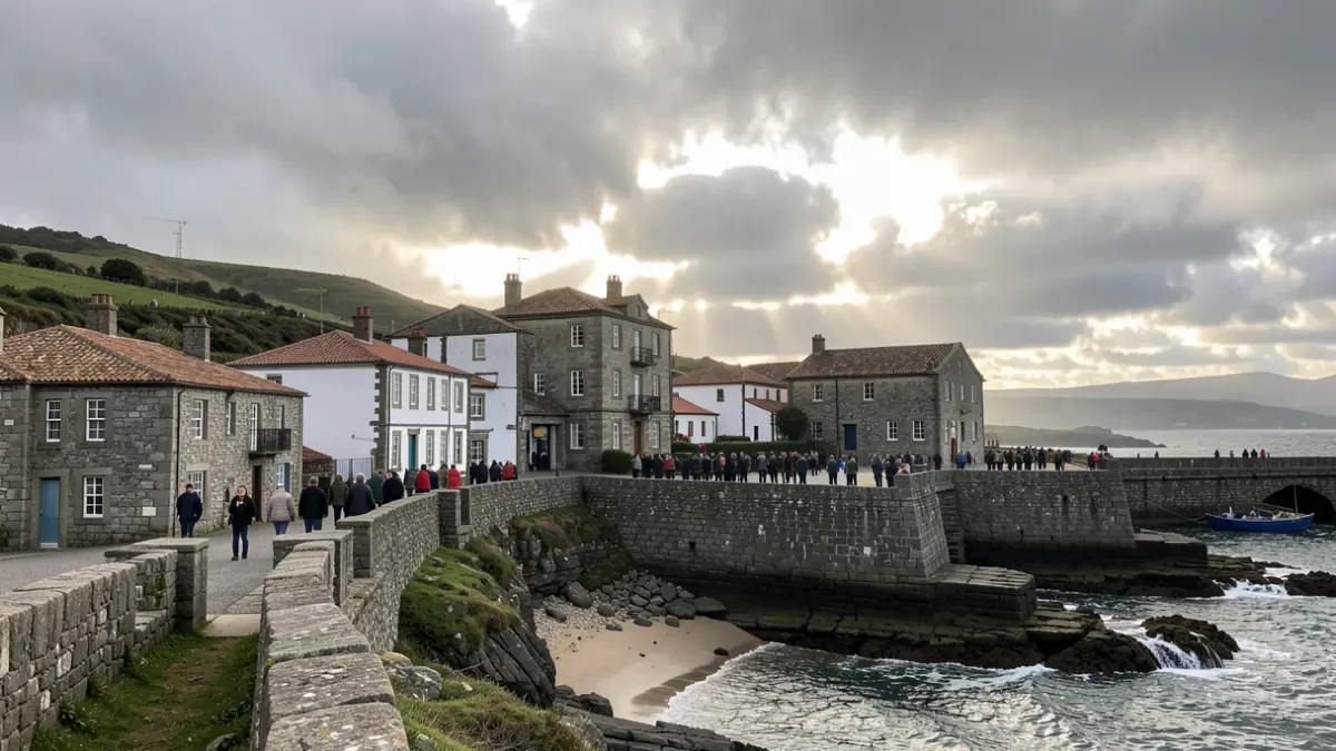 Imagen genérica del cielo nublado sobre Valdoviño, Galicia, con arquitectura de granito.