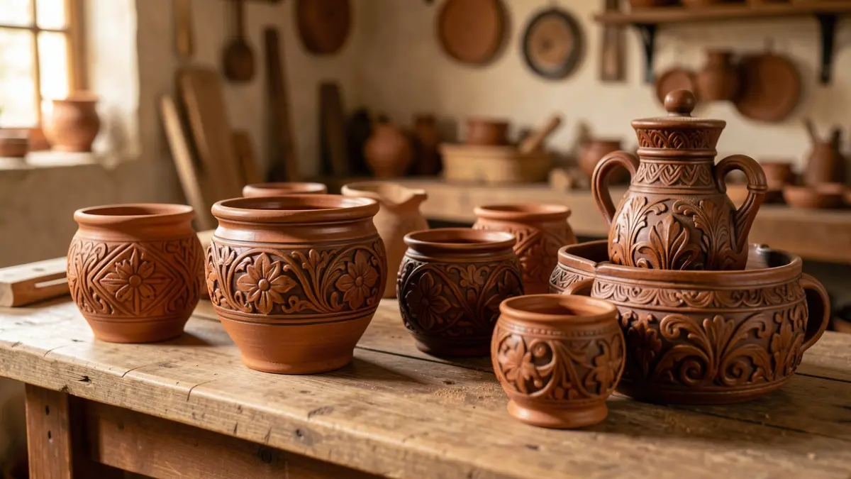 Imaxe xenérica de artesanía galega con detalles de cerámica e madeira.