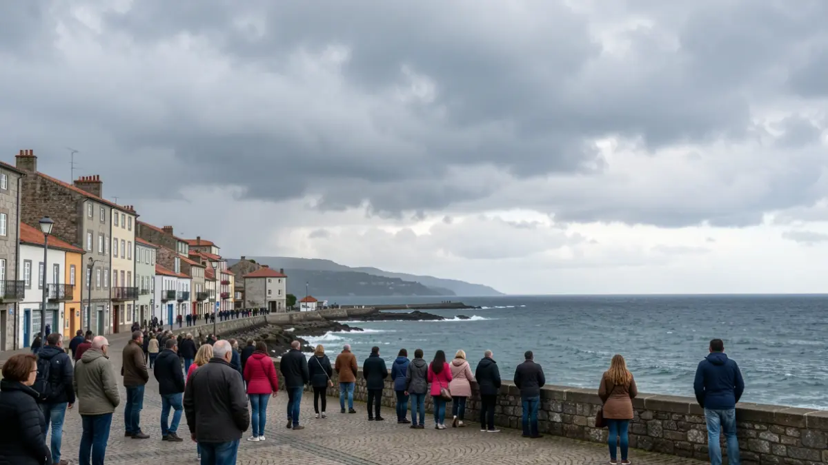 Imagen genérica de un cielo nublado sobre la costa de Cariño, Galicia, con lluvia inminente.