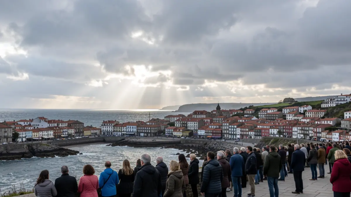 Imaxe xenérica dun ceo nubrado sobre a costa de Ribadeo, con raios de sol.