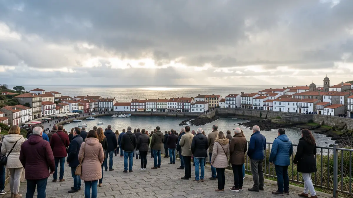 Imaxe xenérica dun ceo nubrado sobre a costa de Valdoviño, Galicia, con raios de sol.