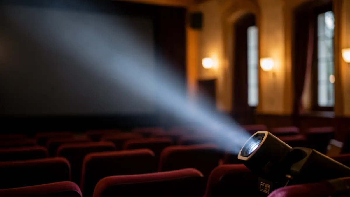 Imagen genérica de un haz de proyector en un auditorio vacío.