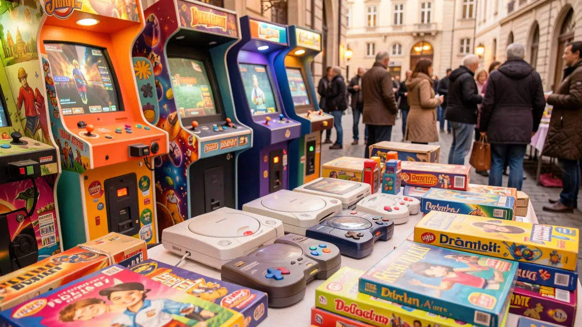 Imagen genérica de consolas de videojuegos retro y juguetes vintage.