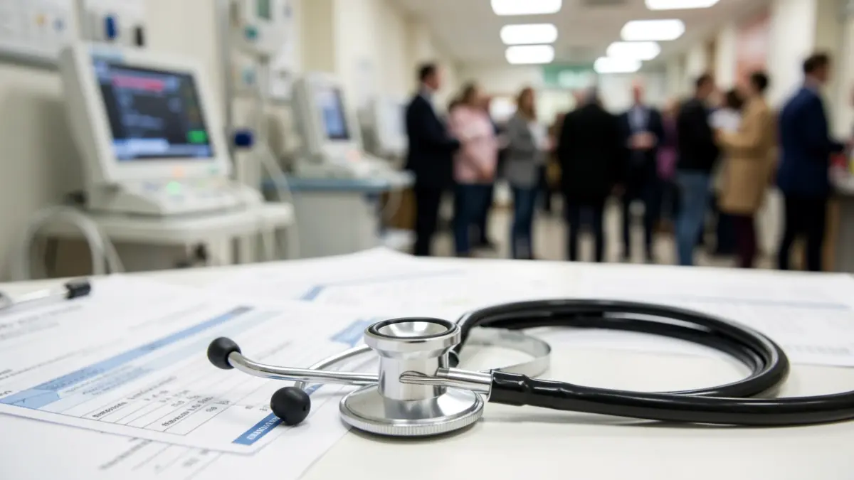 Imagen genérica de un estetoscopio médico sobre fondo hospitalario.