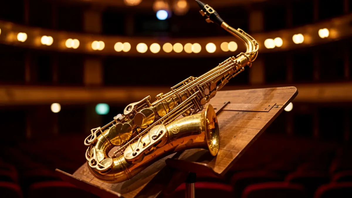Imagen genérica de un saxofón en un escenario.