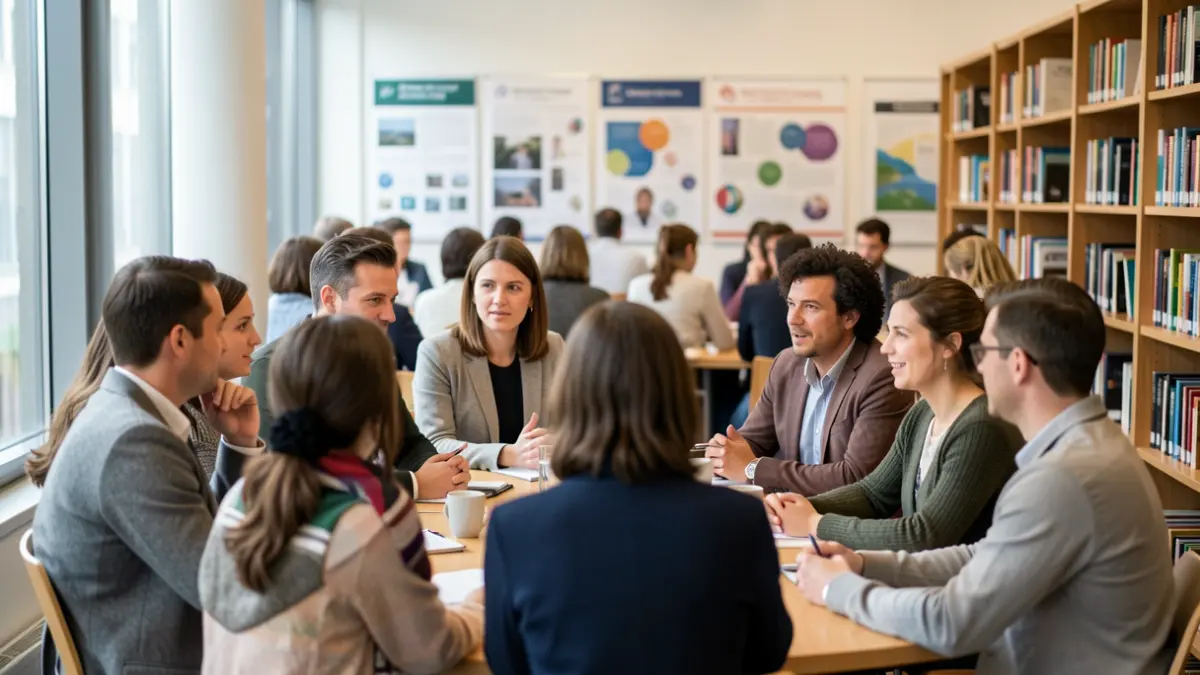 Imaxe xenérica de persoas participando nun seminario académico.