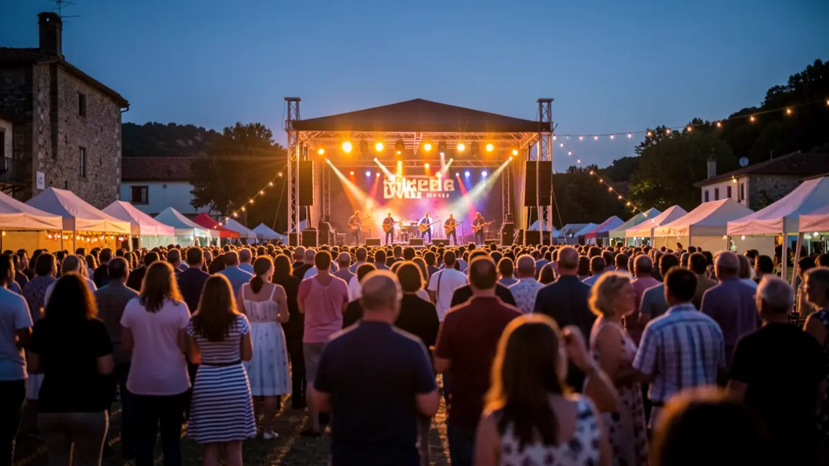 Imaxe xenérica dun festival ao aire libre en Galicia con xente disfrutando da música.