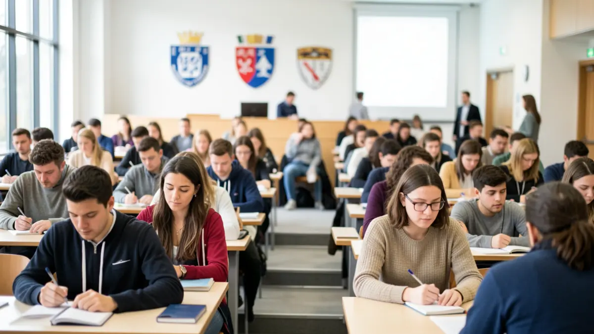 Imagen genérica de estudiantes universitarios gallegos en un aula moderna.