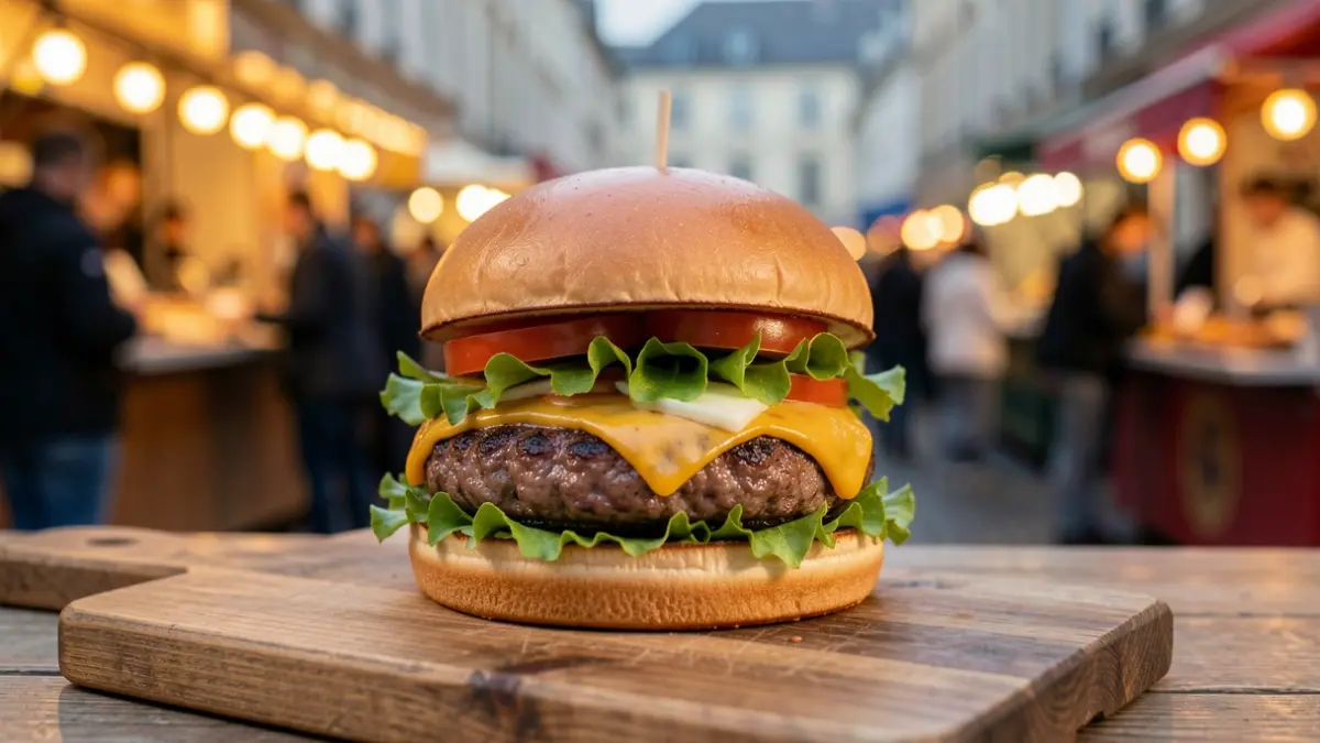 Imagen genérica de una hamburguesa gourmet en un festival gastronómico.